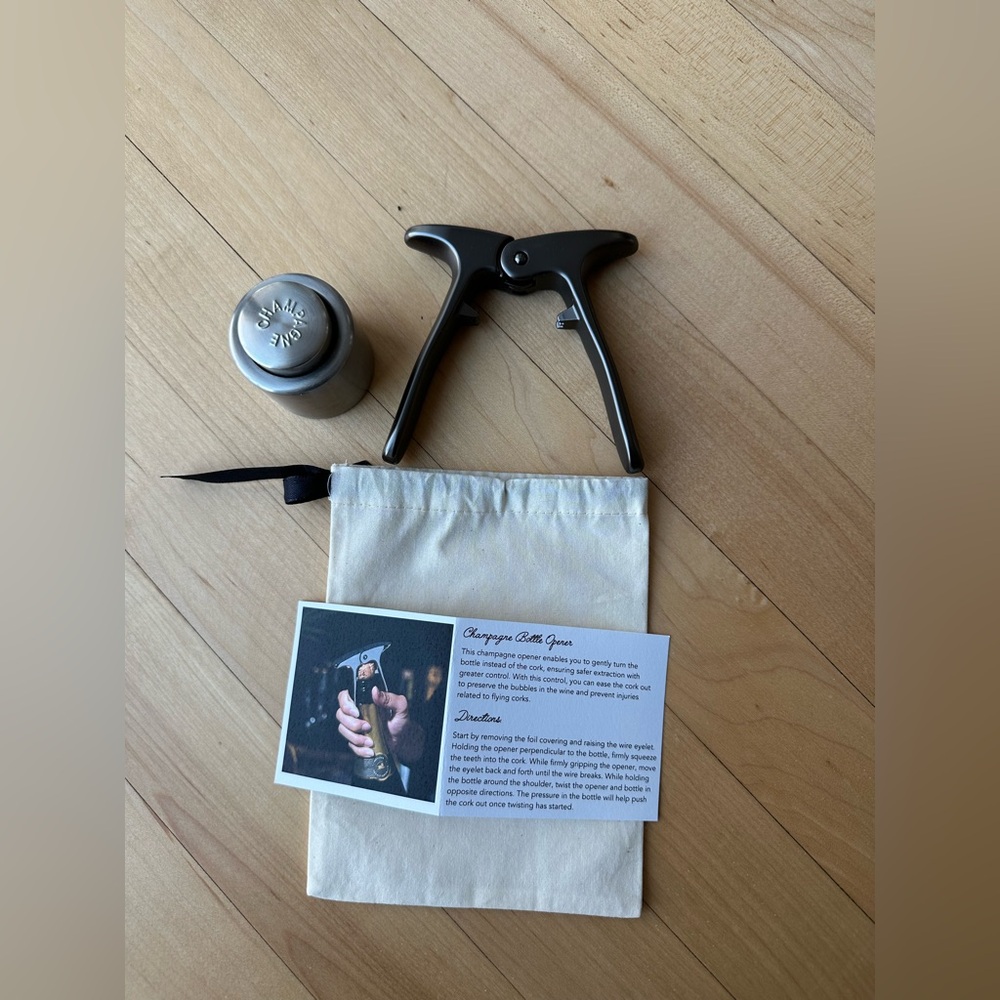 Black Champagne Bottle Opener and Bottle Stopper Set
